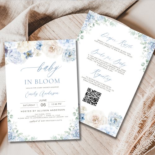 Wildflower Blue Floral or wildflower baby shower invitation