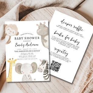 All in One Boys Safari Animals Baby Shower Invitation