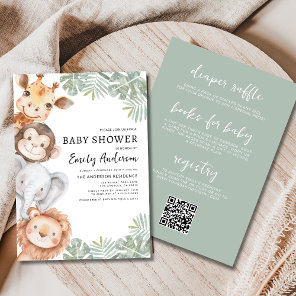 All in One Boys Safari Animals Baby Shower Invitation