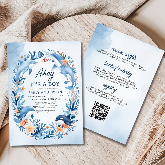 All in One Boy's Under the Sea Blue Baby Shower Invitation (Creator Uploaded)
