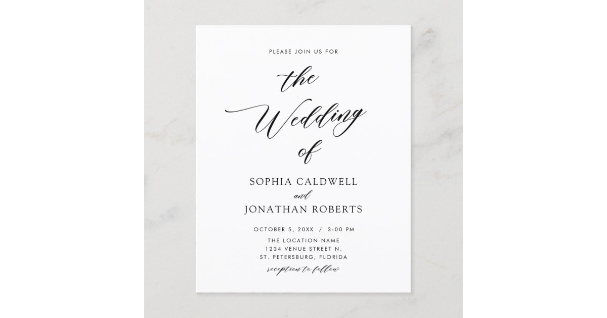 All in One Budget Calligraphy Wedding Invitation | Zazzle