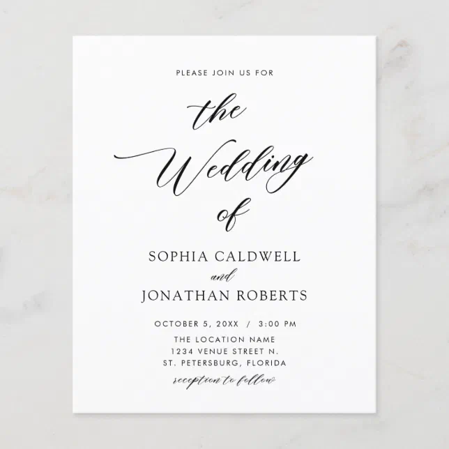 All in One Budget Calligraphy Wedding Invitation | Zazzle