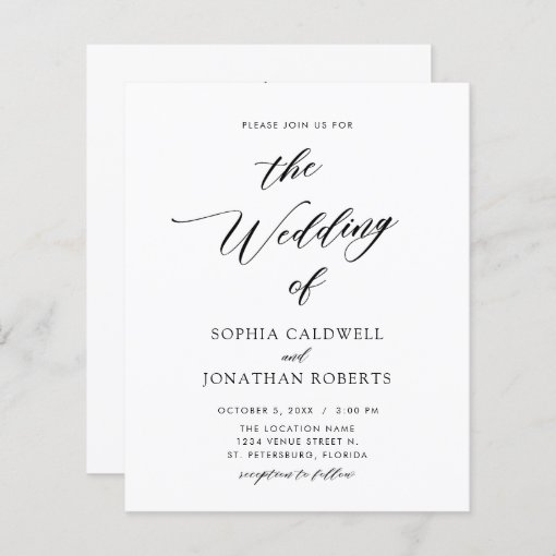 All in One Budget Calligraphy Wedding Invitation | Zazzle