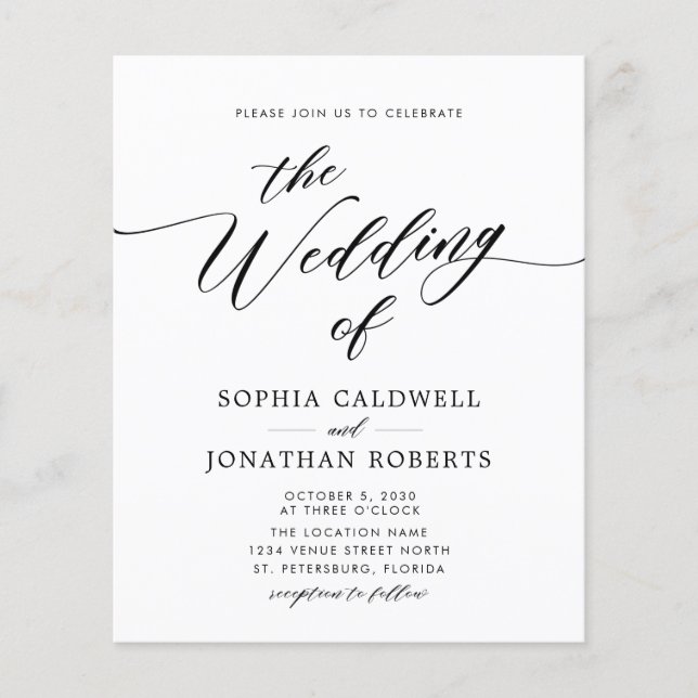 All in One Budget Calligraphy Wedding Invitation (Front)