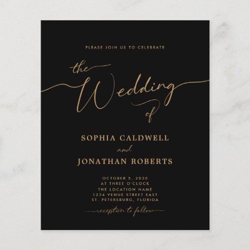 All in One Budget Gold Calligraphy Wedding Invite