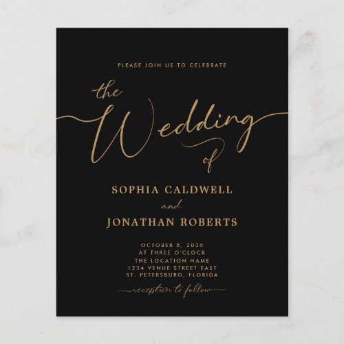 All in One Budget Gold Calligraphy Wedding Invite