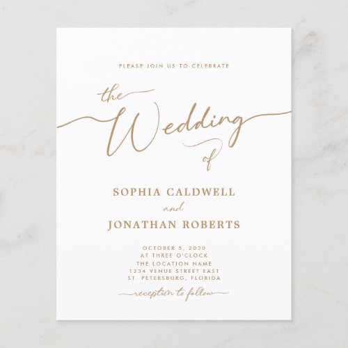 All in One Budget Gold Calligraphy Wedding Invite