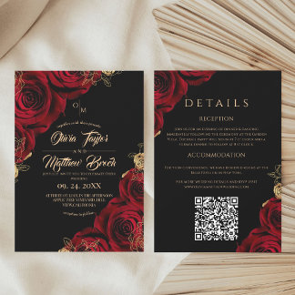 All in One Burgundy Elegant Floral Wedding Invitation