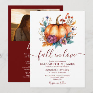 All In One Burgundy Fall In Love Photo Wedding Invitation