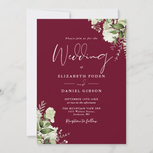 All In One Burgundy Greenery Floral Wedding Invitation