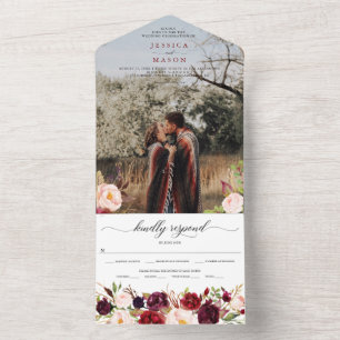 All in One Burgundy Marsala Rustic Wedding Invite