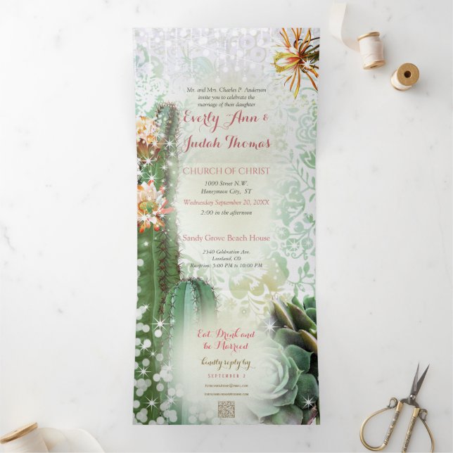 All In One Cactus Succulent Wedding Invitation (Inside)