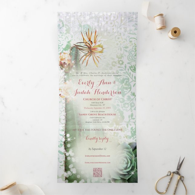 All In One Cactus Succulent Wedding Invitation (Inside)