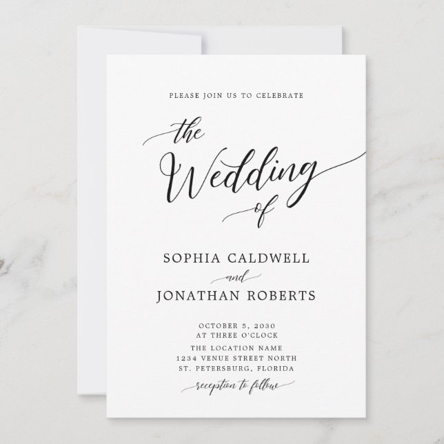 All in One Calligraphy Black and White Wedding Invitation (Front)