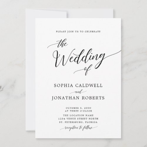 All in One Calligraphy Black and White Wedding Invitation