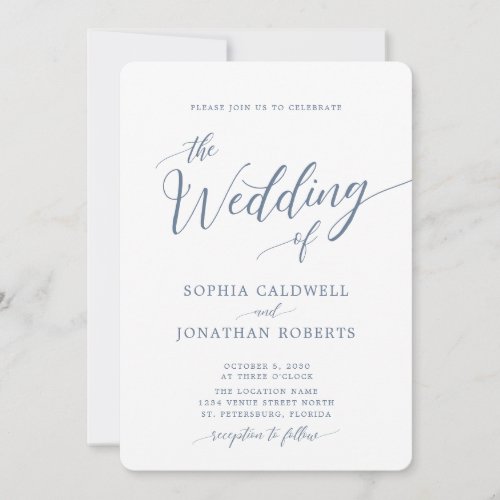 All in One Calligraphy Trendy Dusty Blue Wedding I Invitation