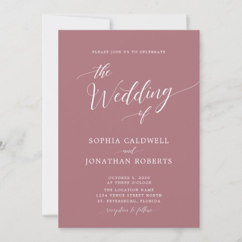 All in One Calligraphy Trendy Dusty Rose Wedding Invitation