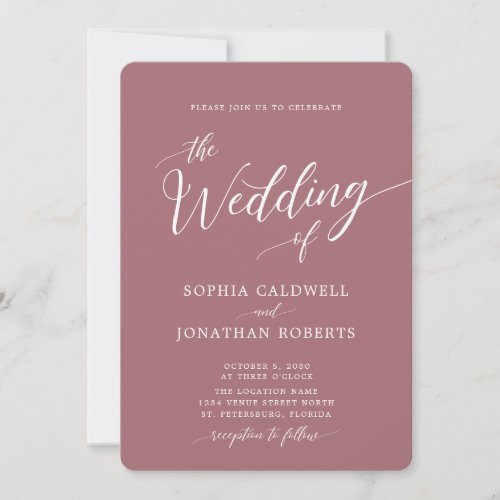 All in One Calligraphy Trendy Dusty Rose Wedding Invitation