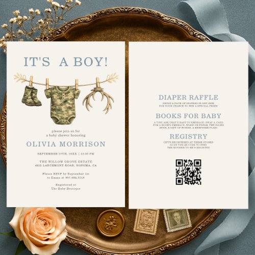 All in One Camo Hunting It's a Boy Baby Shower Invitation
