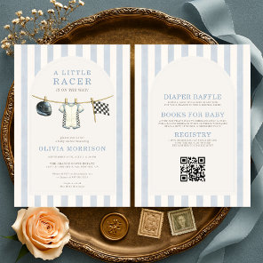 All in One Car Racing Clothesline Baby Shower Invitation