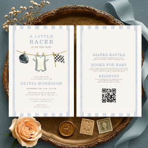 All in One Car Racing Stripes Baby Shower Invitation