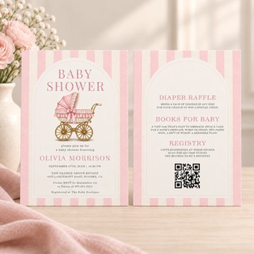 Baby Carriage Pink Elegant baby shower invitation