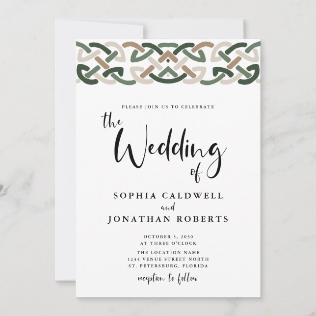 All in One Celtic Knot Calligraphy Wedding Invitation (Front)