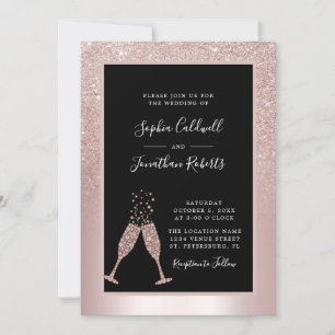 All in One Champagne Toast Blush Glitter Wedding Invitation