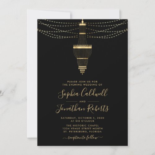 All in One Chandelier Gold Black Evening Wedding Invitation