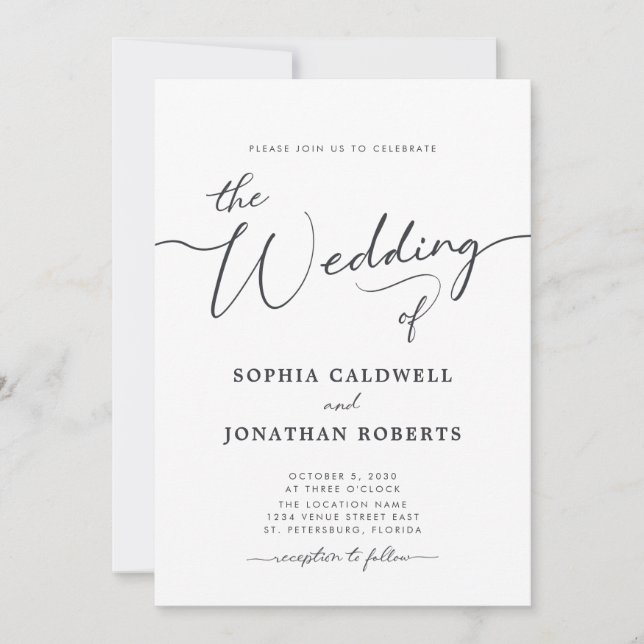 All in One Charcoal Gray Calligraphy Wedding Invit Invitation (Front)