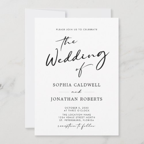 All in One Chic Modern Black Calligraphy Wedding Invitation