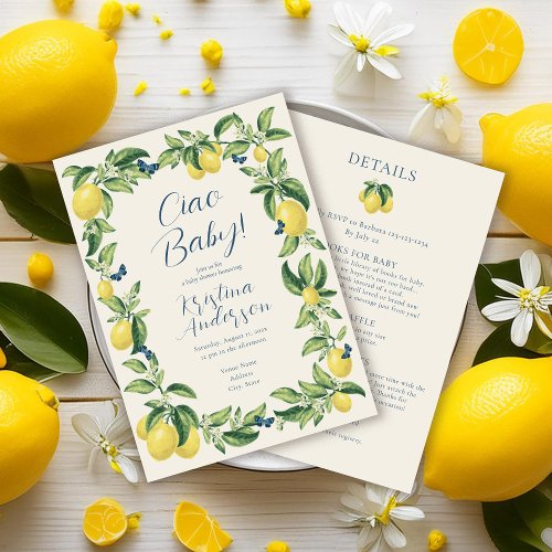 All in One Ciao Baby Lemon Butterfly Baby Shower Invitation