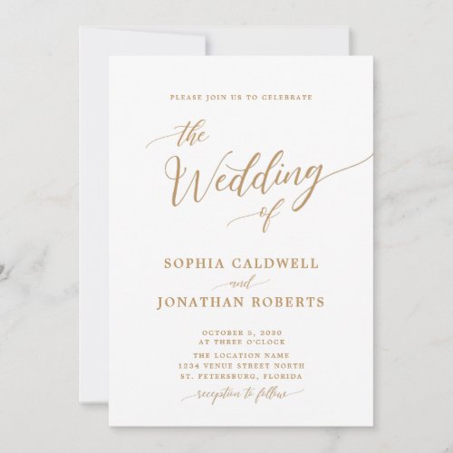 All in One Classic Gold Calligraphy Wedding Invitation