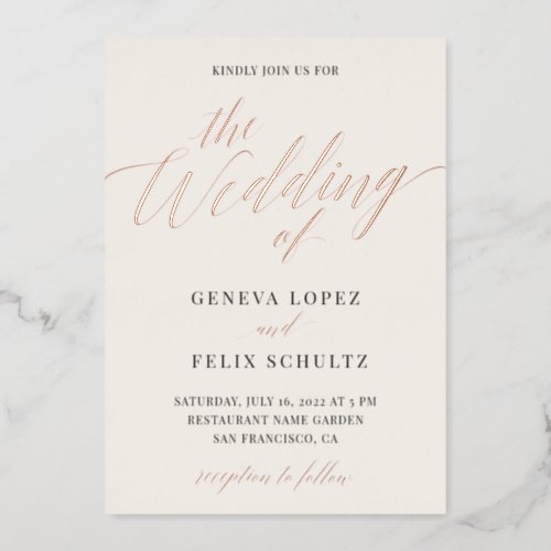 All in One Classic Rose Gold Foil Hand Lettered Foil Invitation