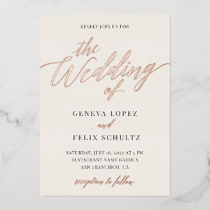 All in One Classic Rose Gold Foil Hand Lettered Invitation