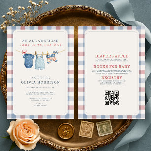 All in One Clothesline All American Baby Shower Invitation