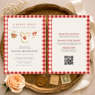 All in One Clothesline Strawberry Baby Shower Invitation