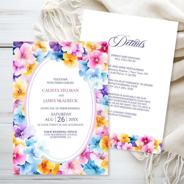 All in One Colorful Floral Oval Wedding Invitation (Creator Uploaded)