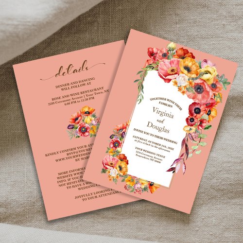 All In One Colorful Poppies Wedding Invitation