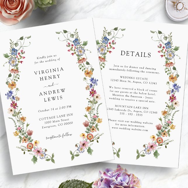 All in One Colorful Wildflower Wedding Invitation (All in One Colorful Wildflower Wedding Invitation by Painted Paperie
)