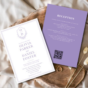 All in One Crest Lilac Purple QR Code Wedding Invitation