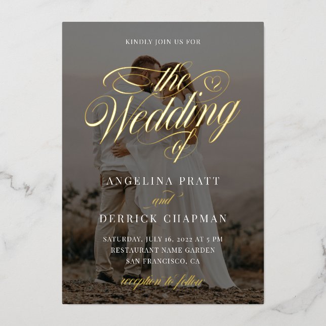 All in One Custom Photo Calligraphy Gold Foil Invitation (Front)