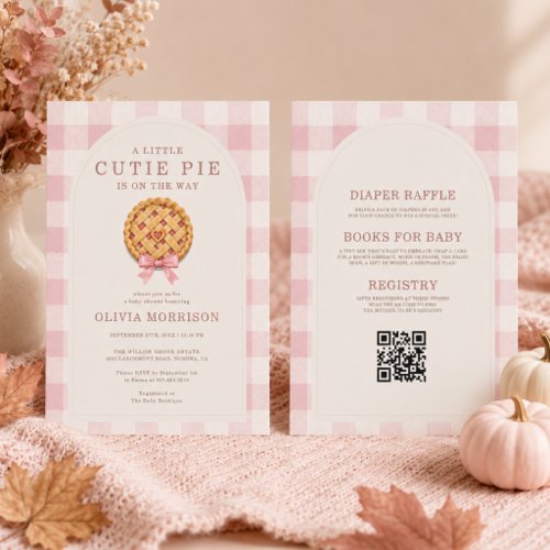 All in One Cutie Pie Pink Bow Girl Baby Shower Invitation