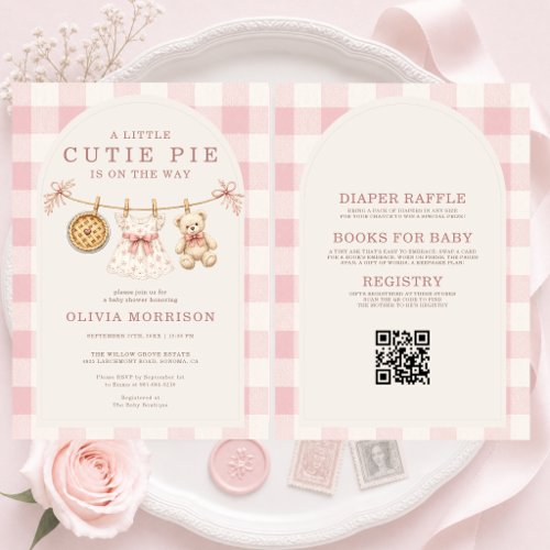 Cutie Pie Pink Clothesline All-in-One Baby Shower Invitation