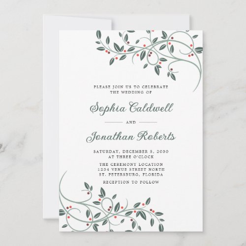 All in One Delicate Christmas Botanicals Wedding Invitation