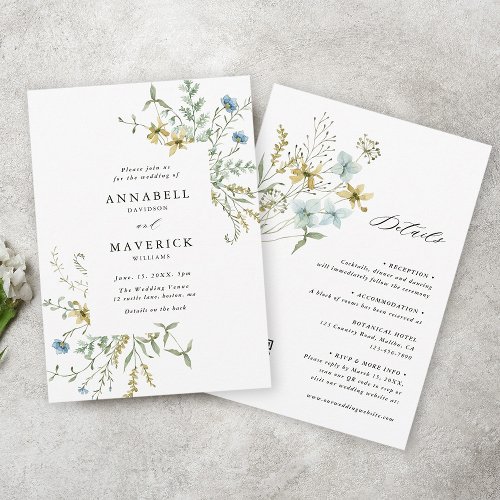 All In One Delicate Wildflower Modern Boho Wedding Invitation