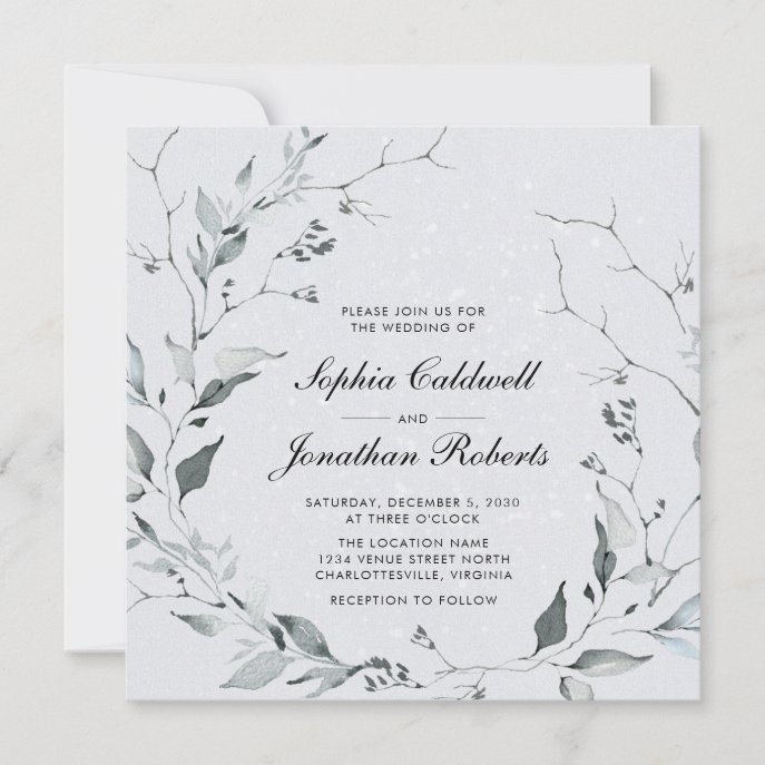 All in One Delicate Winter Wreath Square Wedding Invitation