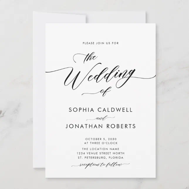 All In One Details On Back Calligraphy Wedding Invitation 