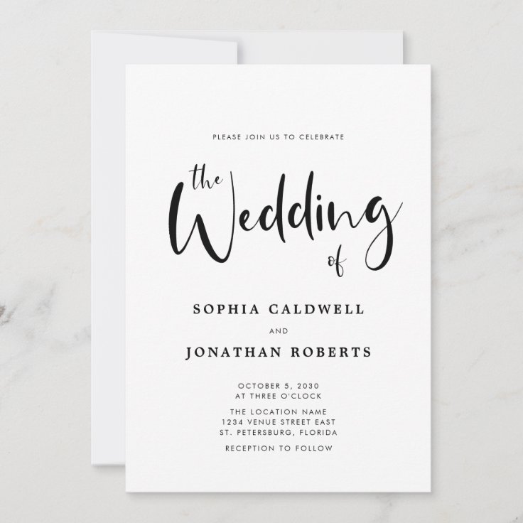 All in One Details on Back Calligraphy Wedding Invitation | Zazzle