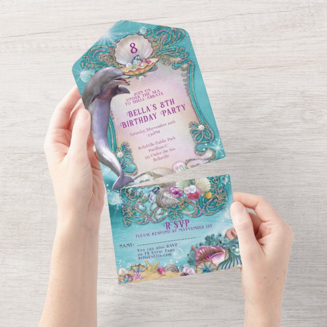 ALL IN ONE Dolphin Under the Sea Invitation (Tearaway)